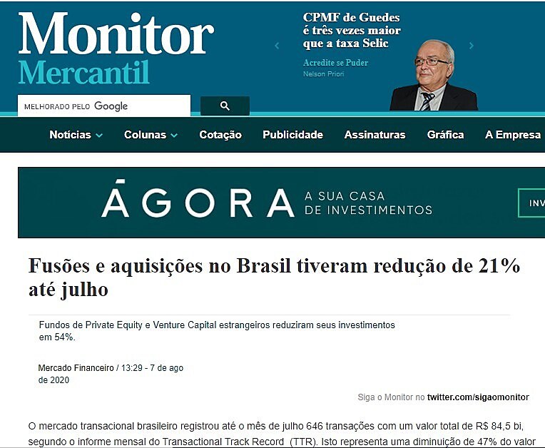 Fuses e aquisies no Brasil tiveram reduo de 21% at julho